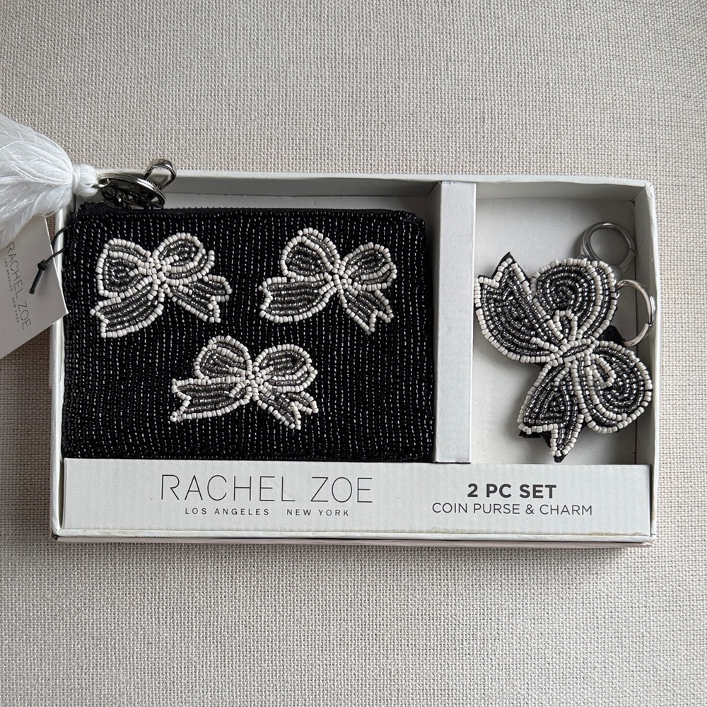 Rachel Zoe Black and Silver Beaded Coin Purse